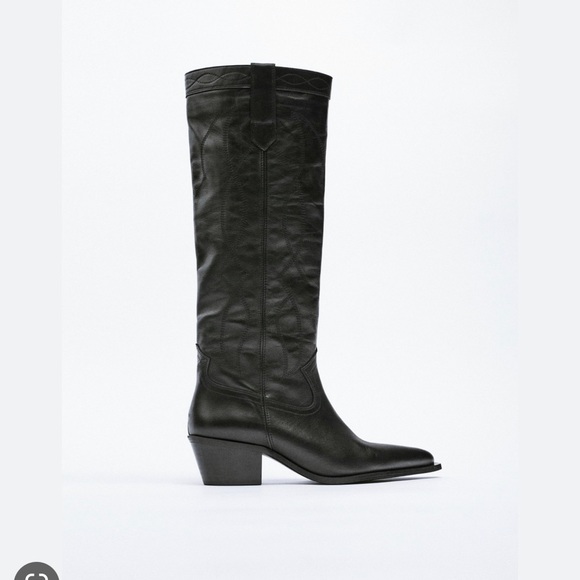 Zara leather cowboy western boots 36 - Picture 2 of 3